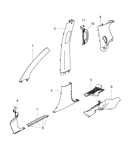 2015 Dodge Durango Panel-B Pillar Upper Trim Diagram for 1GP93DX9AG