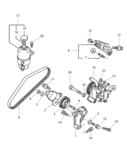 2005 Chrysler Sebring Coupe Pump Mounting & Reservoir Diagram 2