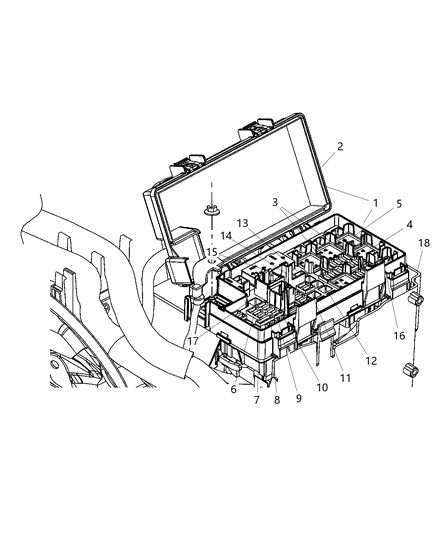 2012 Jeep Grand Cherokee Power Distribution Center, Front Diagram