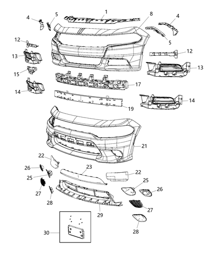 2019 Dodge Charger Fascia, Front Diagram