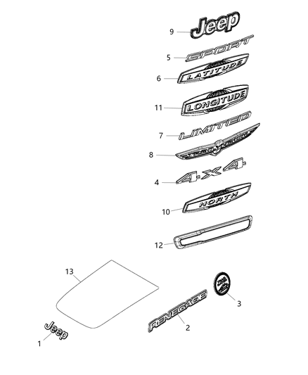 2015 Jeep Renegade Nameplates - Decals & Medallions Diagram