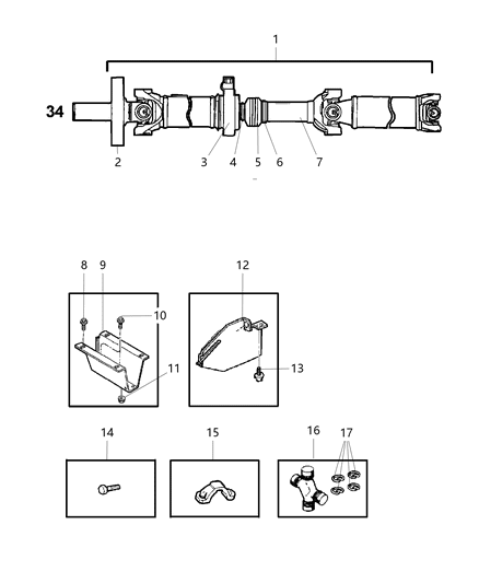 2002 Dodge Ram 2500 Propeller Shaft - Rear Diagram 3