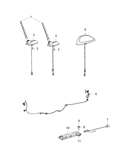 2021 Jeep Cherokee Antenna-Base Cable And Bracket Diagram for 6ZP28KXJAA