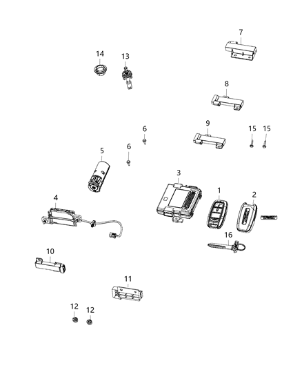 2020 Chrysler Pacifica Receiver Modules, Keys & Key Fob Diagram