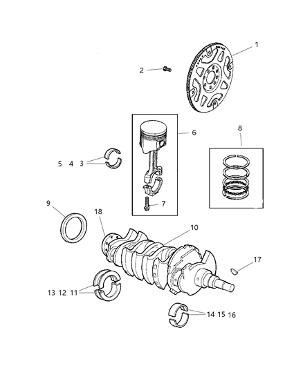 2004 Jeep Wrangler Crankshaft , Pistons , Flywheel & Torque Converter Diagram 1