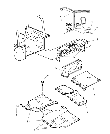 2002 Jeep Wrangler Carpets & Interior Trim Panels Diagram