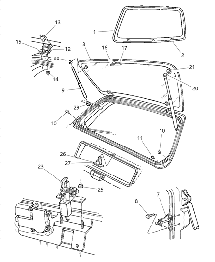 1997 Jeep Grand Cherokee Left Rear Glass Hinge Driver Side Diagram for 55075163