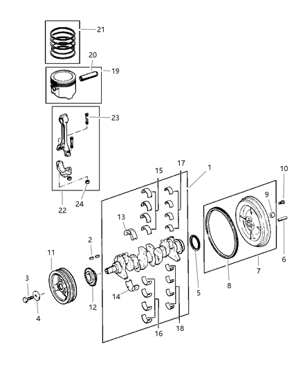 2001 Dodge Dakota Crankshaft , Piston And Torque Converter Diagram 1