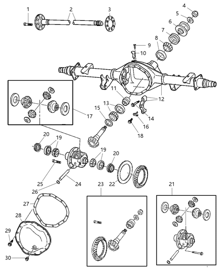 2005 Dodge Ram 2500 Axle Housing, Rear, With Differential Parts And Axle Shaft Diagram 2