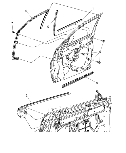 2009 Chrysler PT Cruiser Weatherstrips - Front Door Diagram