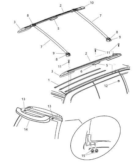 1999 Chrysler Town & Country Rail Luggage Rack Side Diagram for 4676658AB