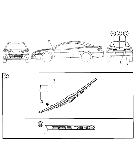 2004 Chrysler Sebring Clip-Exterior Mark Diagram for MR387958