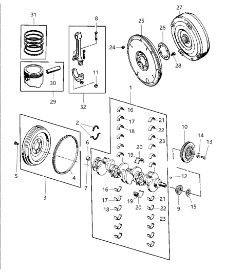 2006 Jeep Wrangler Crankshaft , Pistons , Flywheel & Torque Converter Diagram 2