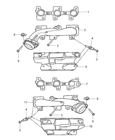 2007 Dodge Durango Exhaust Manifolds & Mounting Diagram 1