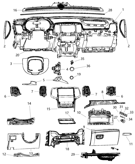 2016 Dodge Durango Bezel-Instrument Panel Diagram for 1VU56AAAAB