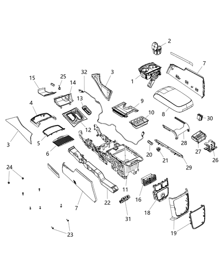 2017 Dodge Charger RISER-Front Console Diagram for 1WH992X9AB