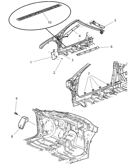 2004 Chrysler Sebring Sedan & Convertible Panels - Mouldings & Scuff Plates Diagram