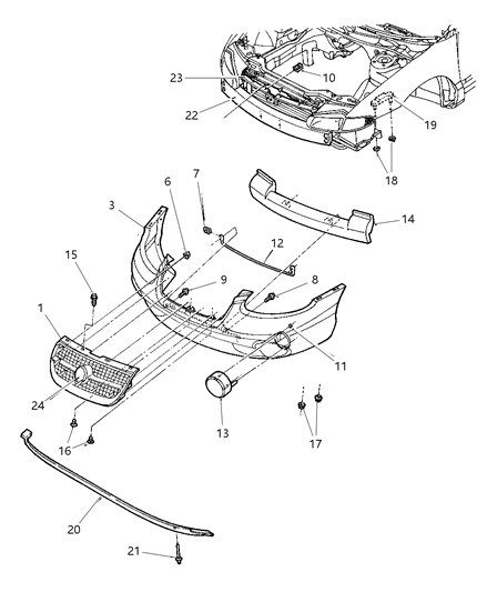 1998 Chrysler Sebring Front Bumper Cover Diagram for 5288084