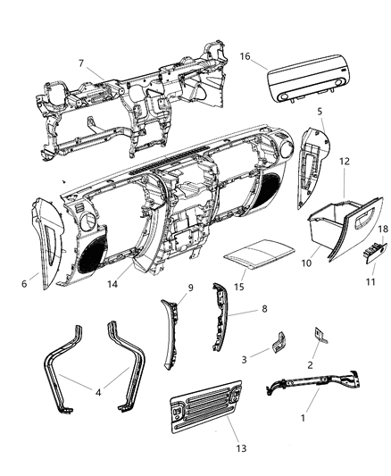 2009 Jeep Wrangler Support-Instrument Panel Diagram for 1FQ621J8AB