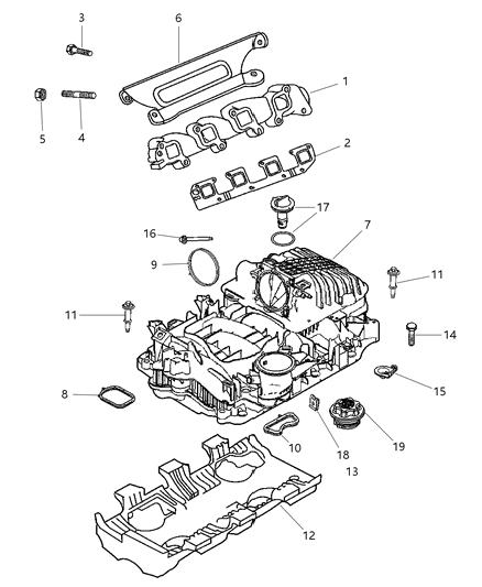 2007 Dodge Ram 3500 Engine Intake Manifold Complete Assembly Diagram for 5175896AB