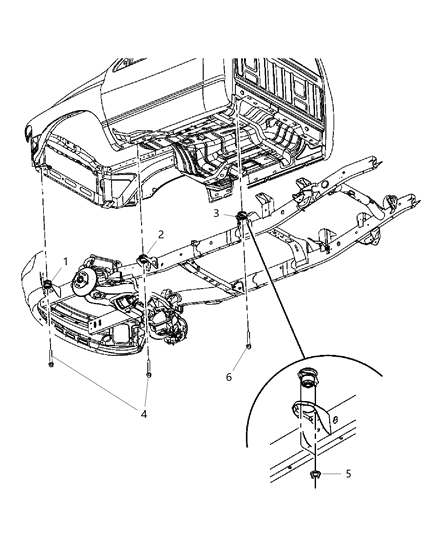 2018 Ram 2500 ISOLATOR-Body Hold Down Diagram for 68090740AD