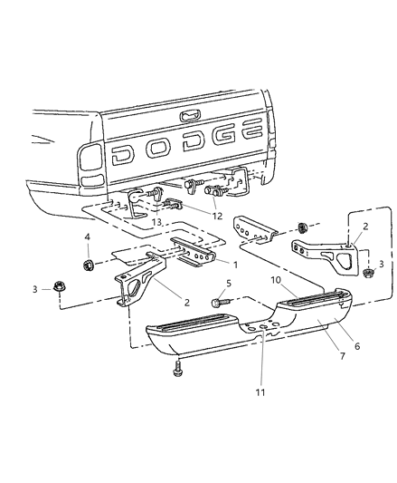 1998 Dodge Ram 1500 Bracket Rear Bumper Diagram for 55076905AA