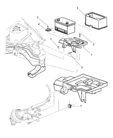 1998 Chrysler Town & Country Battery Tray & Cables Diagram