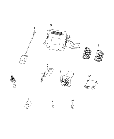 2019 Jeep Wrangler Module, Receiver Hub, Transmitters, And Key Fobs Diagram