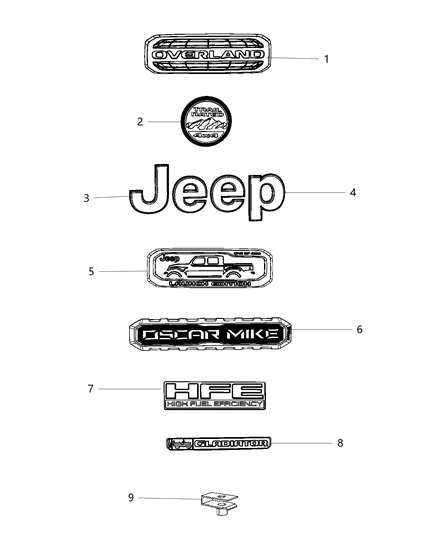 2021 Jeep Gladiator Nameplate Diagram for 68477760AA