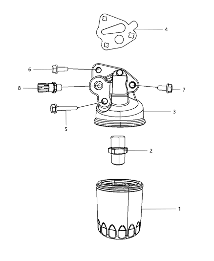 2008 Dodge Grand Caravan Engine Oil Filter , Adapter & Housing & Splash Guard Diagram 2