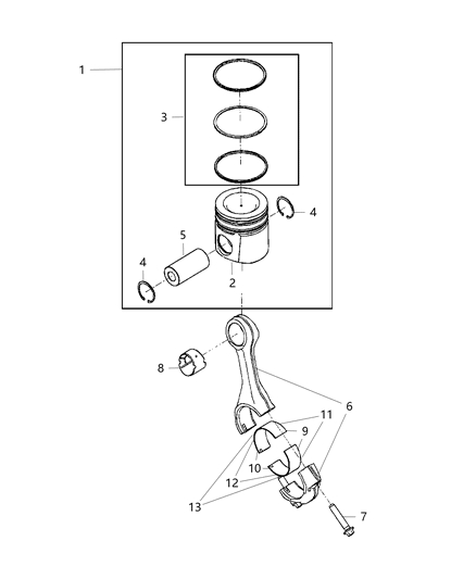 2010 Dodge Ram 4500 Pistons, Piston Rings, Connecting Rods & Connecting Rod Bearing Diagram