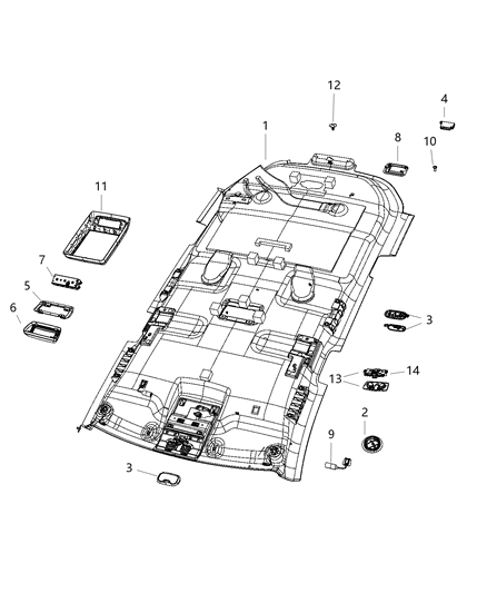 2019 Dodge Journey Headliner Diagram for 6PX99HDAAD