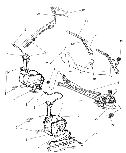 2002 Chrysler Sebring Sedan & Convertible Windshield Washer & Wiper System Diagram
