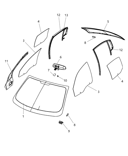 2010 Dodge Avenger Windshield Side Diagram for 4389686AF