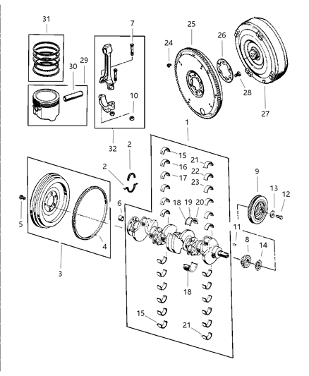 2000 Jeep Wrangler Crankshaft , Piston & Torque Converter Diagram 2