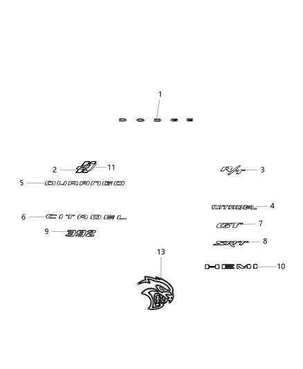 2021 Dodge Durango Nameplate Diagram for 68495996AA