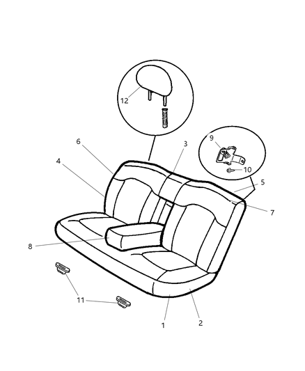 2004 Chrysler Sebring Rear Seat Back Cover Diagram for 1AF871DVAA