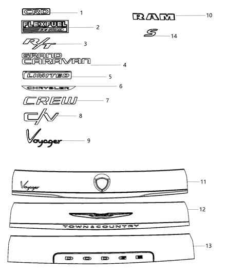 2013 Dodge Grand Caravan Nameplates - Emblem & Medallions Diagram