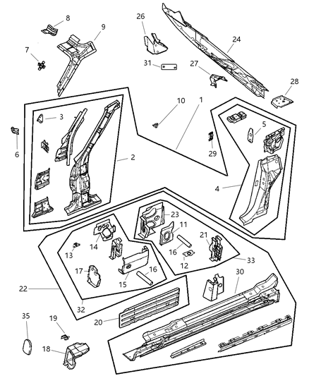 2004 Chrysler Crossfire Pillar-Center Diagram for 5097458AA