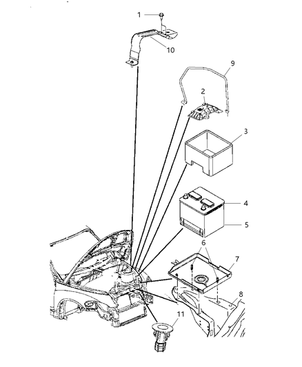 2008 Chrysler PT Cruiser Battery Tray & Support Diagram