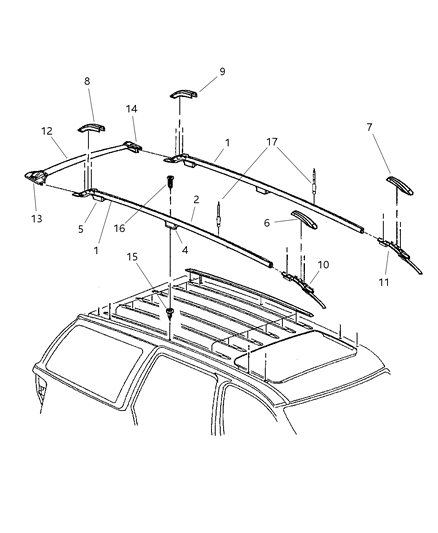 2004 Jeep Grand Cherokee Rail-Luggage Rack Side Diagram for 5JW30BS2AB