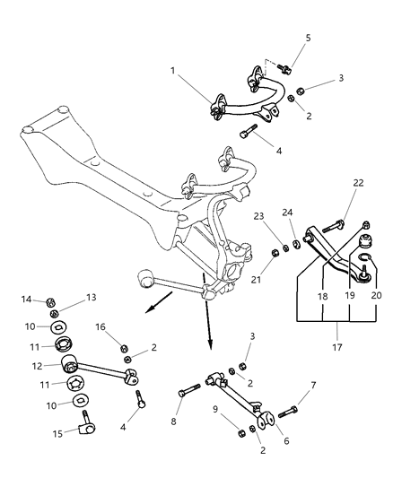 2004 Chrysler Sebring Coupe Rear Suspension Arm And Related Parts Diagram