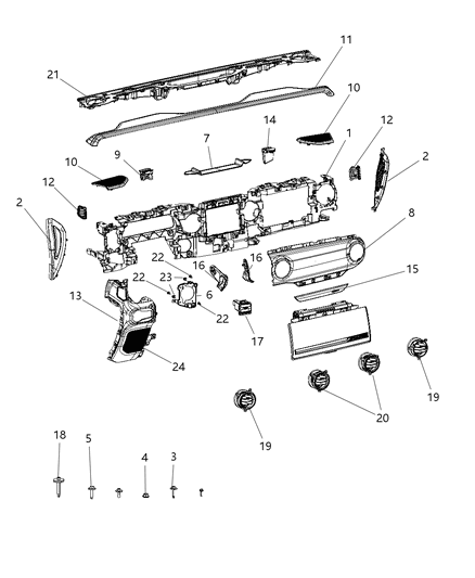 2018 Jeep Wrangler Instrument Panel, Upper Diagram