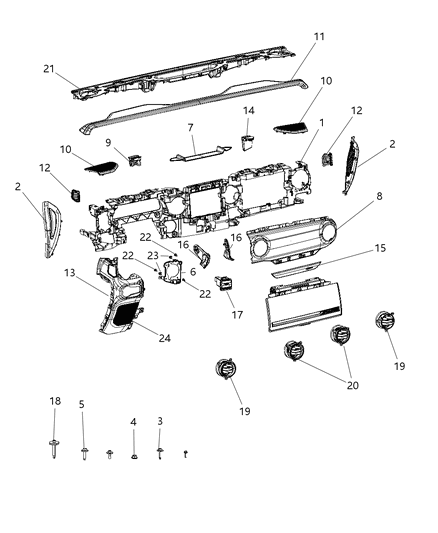 2018 Jeep Wrangler Passenger Air Bag Bezel Diagram for 6AC261A3AB