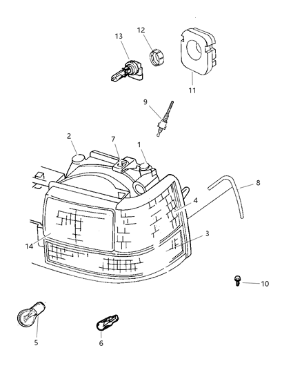 1997 Jeep Grand Cherokee Passenger Side Headlight Assembly Diagram for 55055118AB
