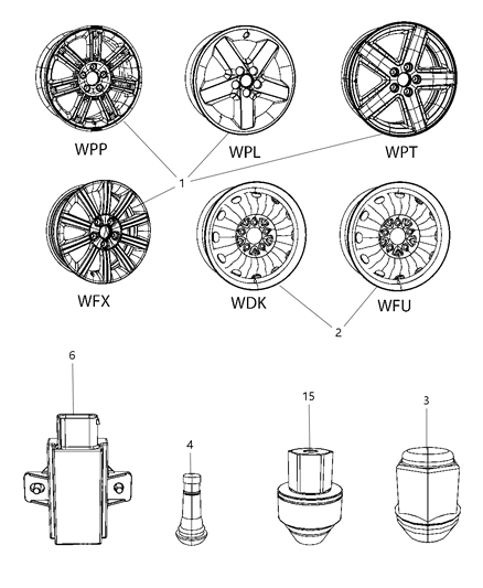 2010 Chrysler Sebring Wheels & Hardware Diagram