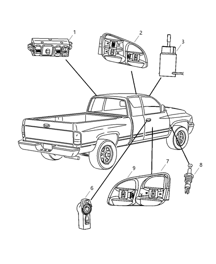 2002 Dodge Ram 3500 Quad & Club Cab Switches - Body Diagram