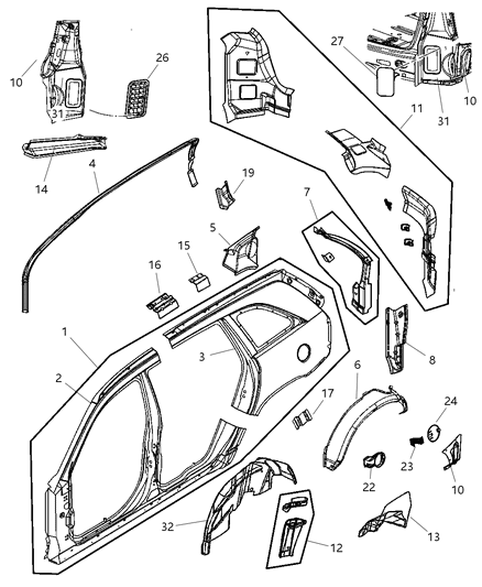 2005 Chrysler Pacifica Panel-Body Side Aperture Front Diagram for 5101985AB