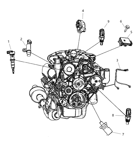 2009 Jeep Grand Cherokee Sensors - Engine Diagram 2