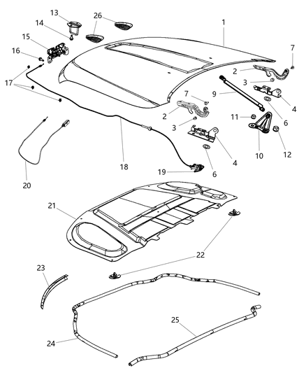 2012 Jeep Grand Cherokee Hood & Related Parts Diagram